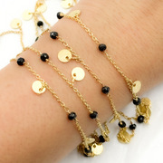 Black Spinel and Dangle Disc Gold Plated Wire Chain