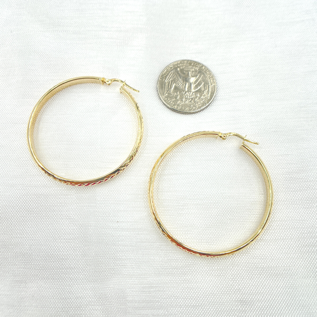 14K Solid Gold Hollow Diamond Cut Hoop