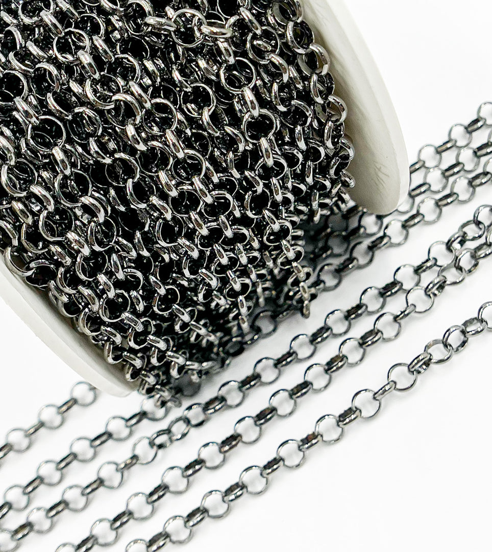 Black Rhodium 925 Sterling Silver Rolo Link Chain. V89BR