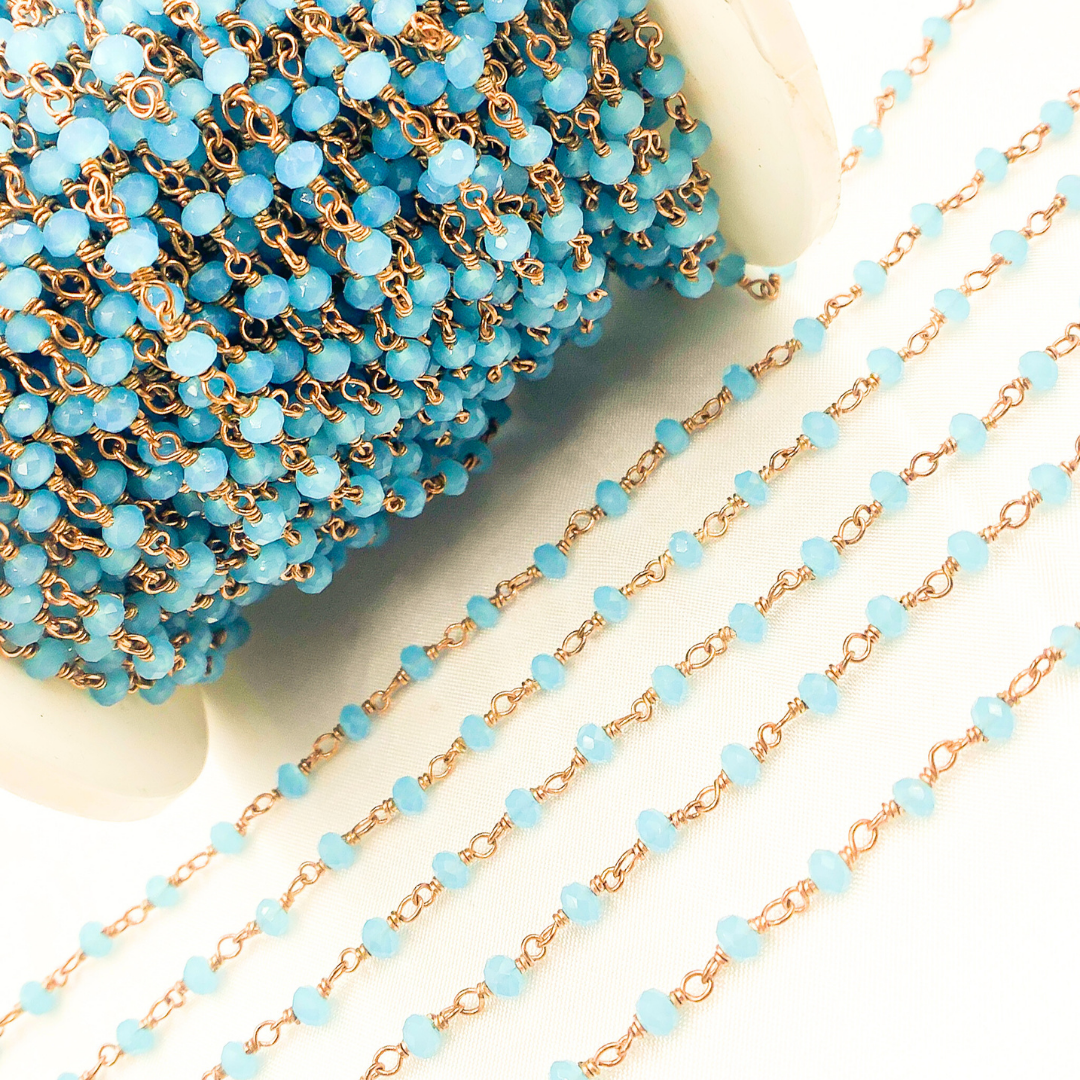 Blue Chalcedony Rose Gold Plated Wire Chain