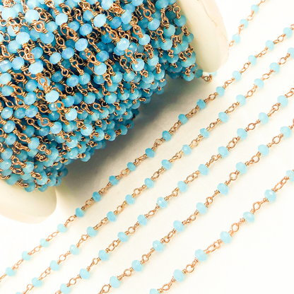 Blue Chalcedony Rose Gold Plated Wire Chain