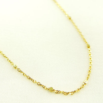14K Solid Yellow Gold Cubes Satellite Chain