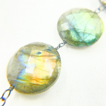 Load image into Gallery viewer, Labradorite Coin Shape Oxidized Wire Chain. LAB89
