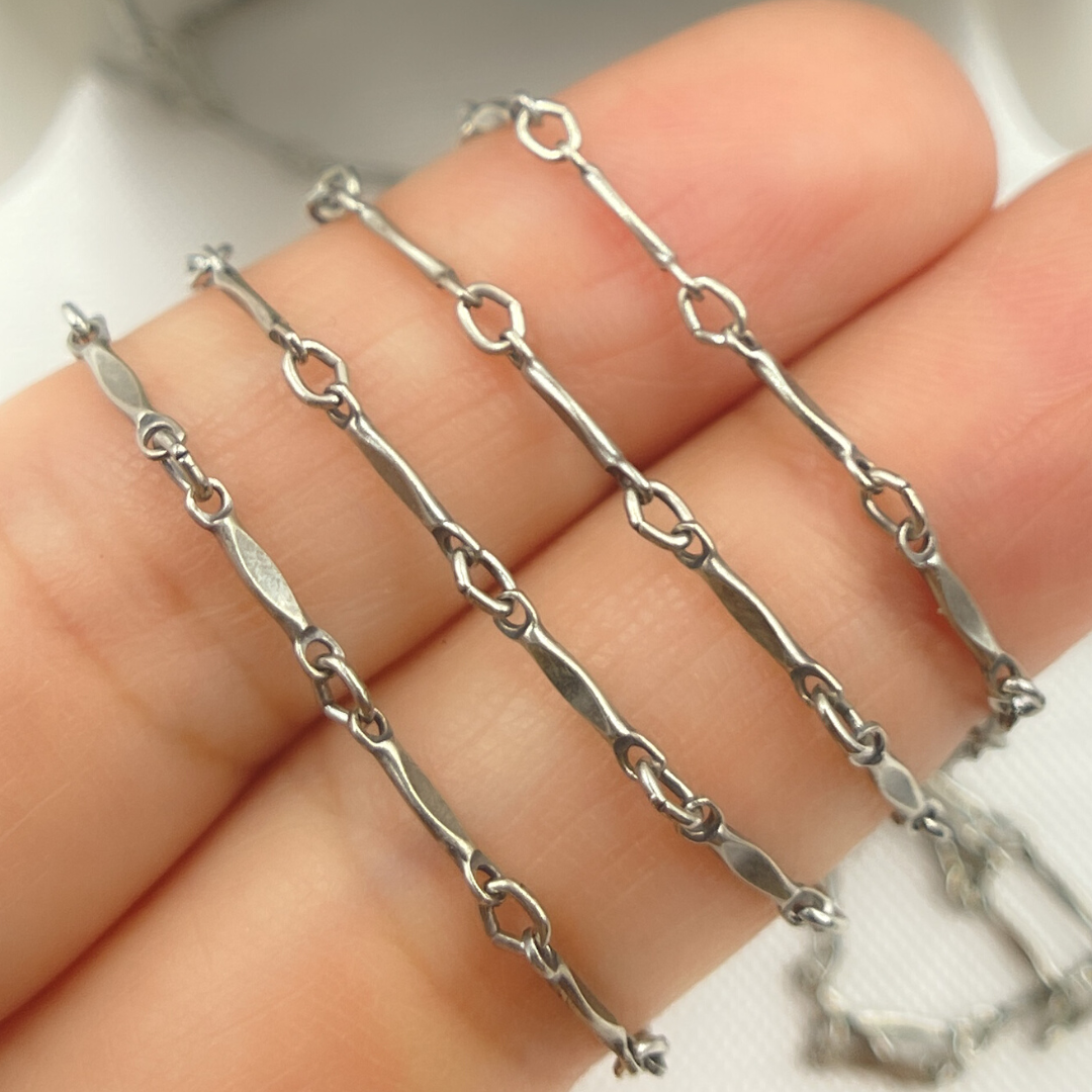 Oxidized Sterling Silver Dapped Bar Chain