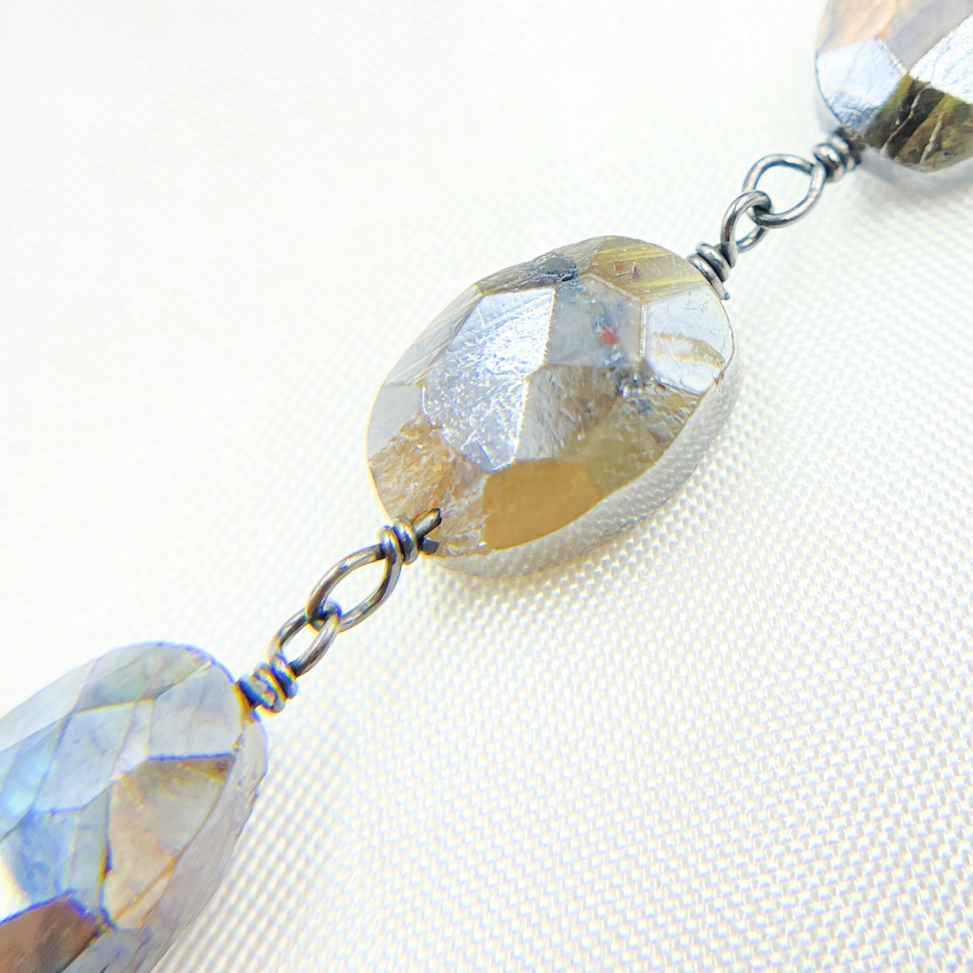 Coated Labradorite Oval Shape Oxidized Wire Chain. CLB52
