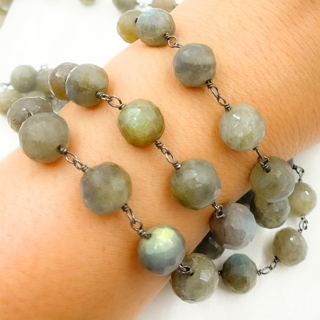 Coated Labradorite Round Shape Oxidized Wire Chain. CLB57