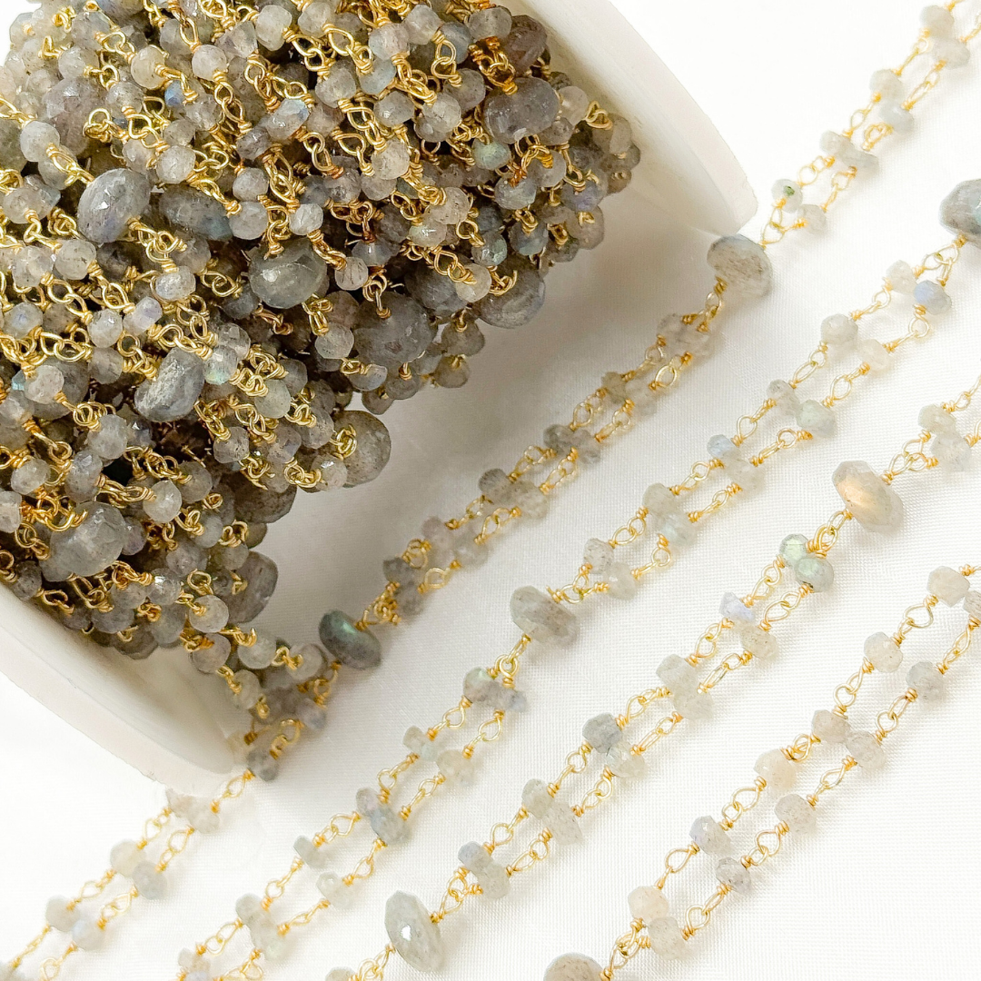 Labradorite Double Gold Plated Connected Wire Chain.