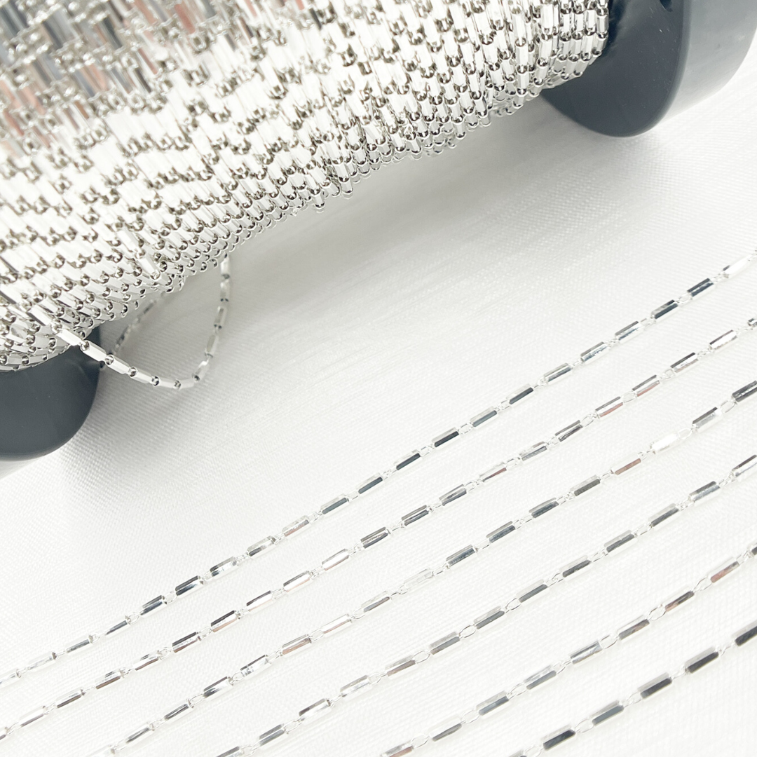 925 Sterling Silver Diamond Cut Bar Link Chain
