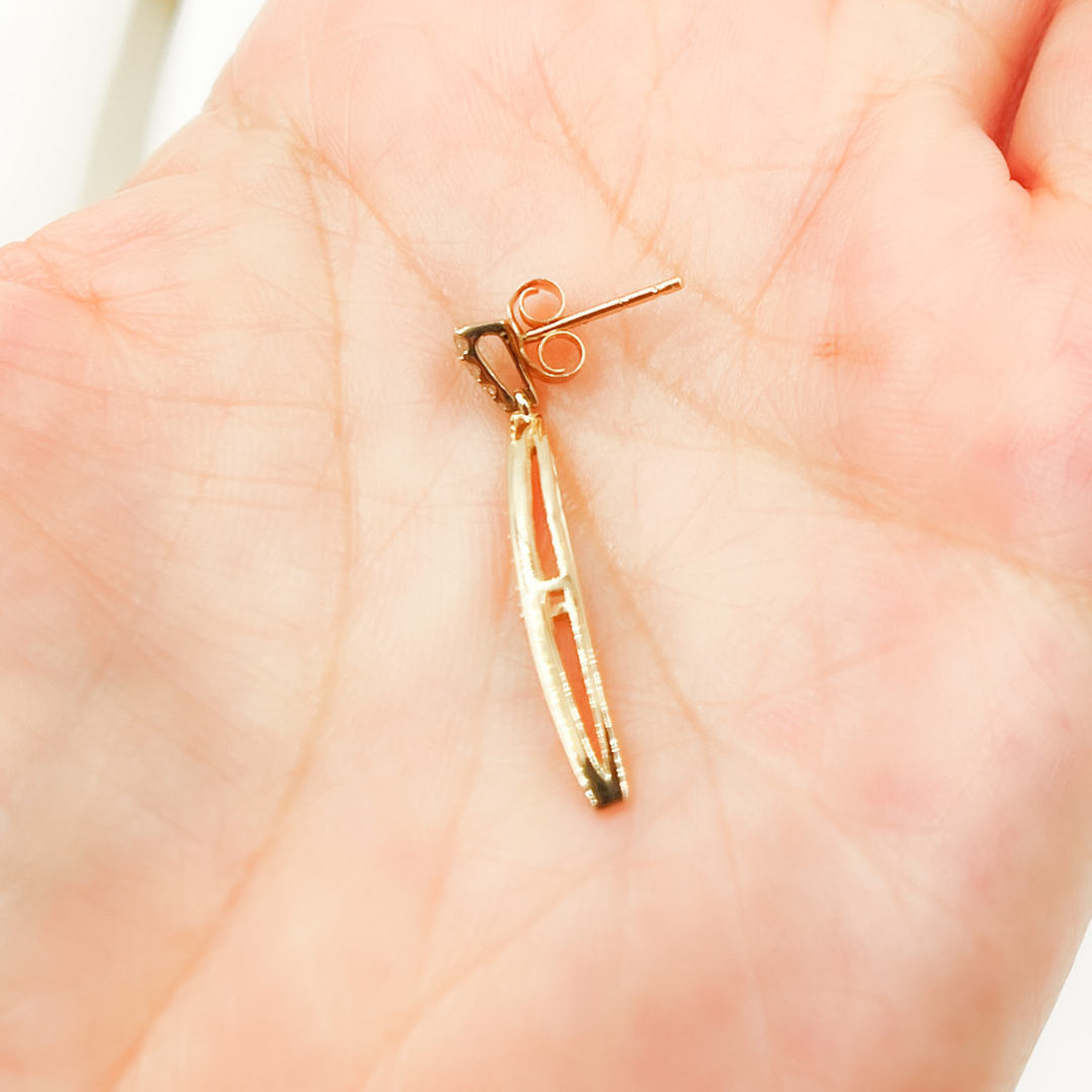 14K Solid Gold and Diamonds Rhomb Dangle Earrings