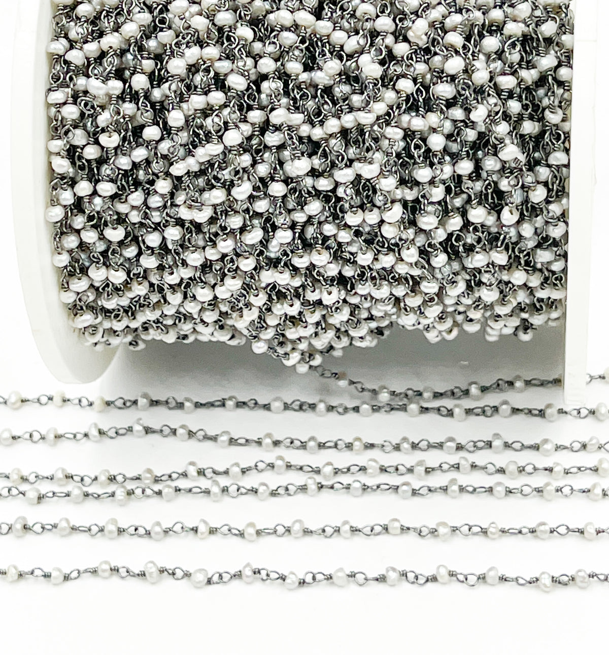 Grey Freshwater Pearl Wire Wrap Chain. PRL30