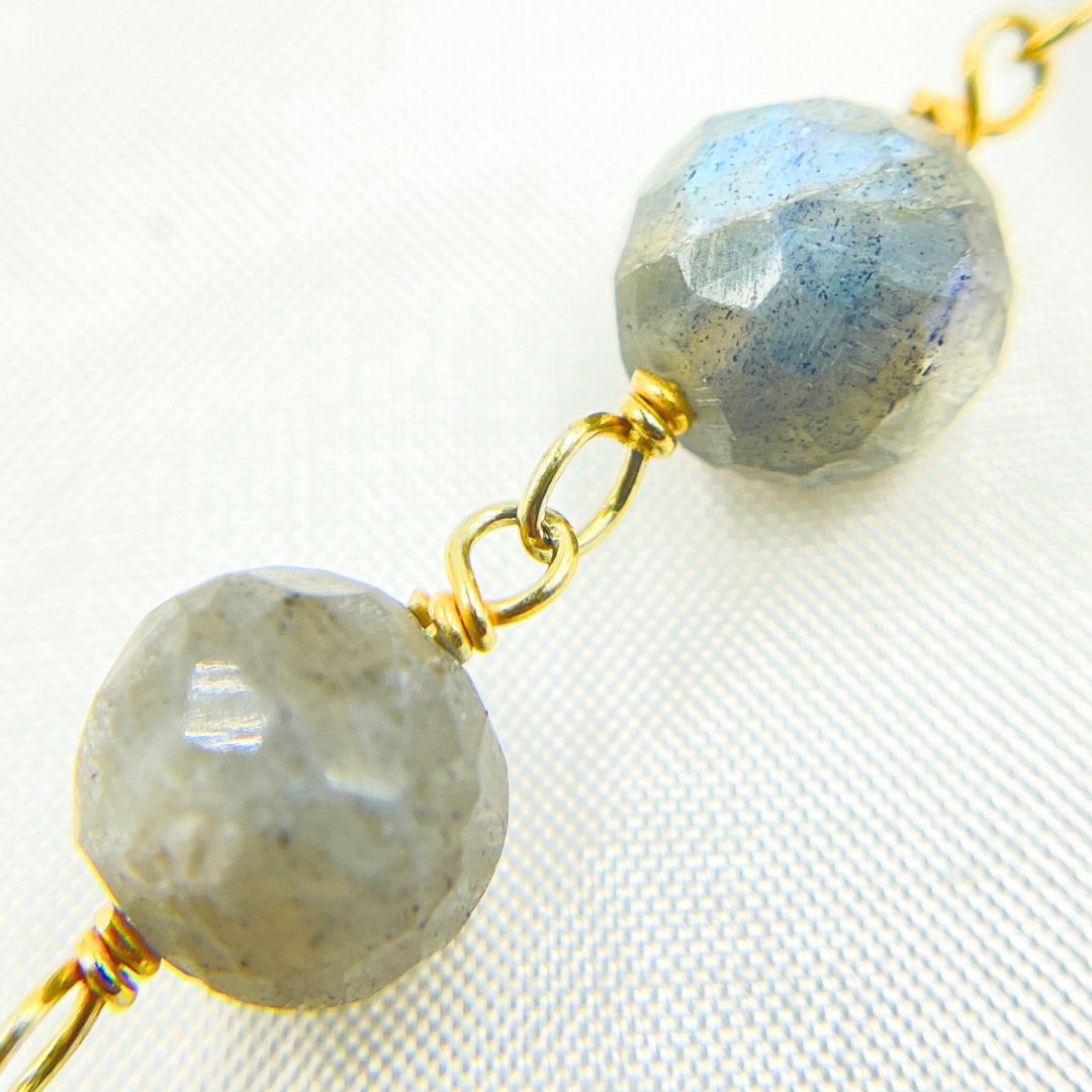 Labradorite Round Shape Gold Plated Wire Chain