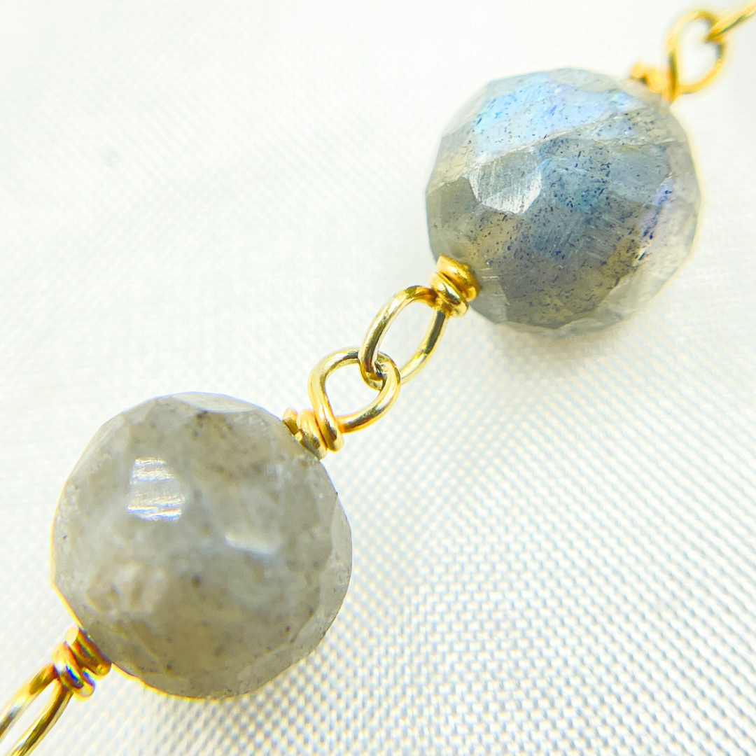 Labradorite Round Shape Gold Plated Wire Chain. LAB69