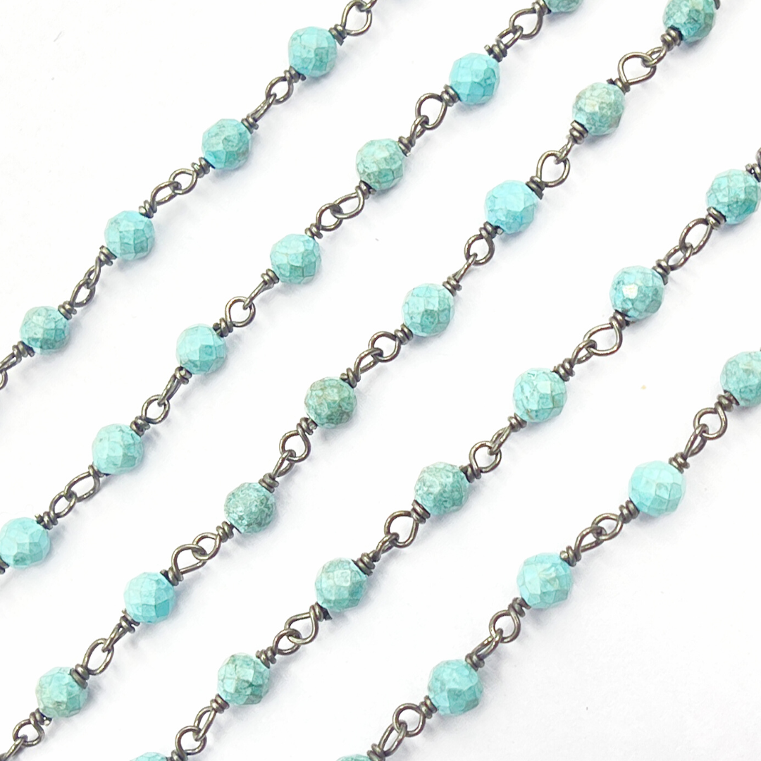 Turquoise Black Rhodium 925 Sterling Silver Wire Chain. TRQ16