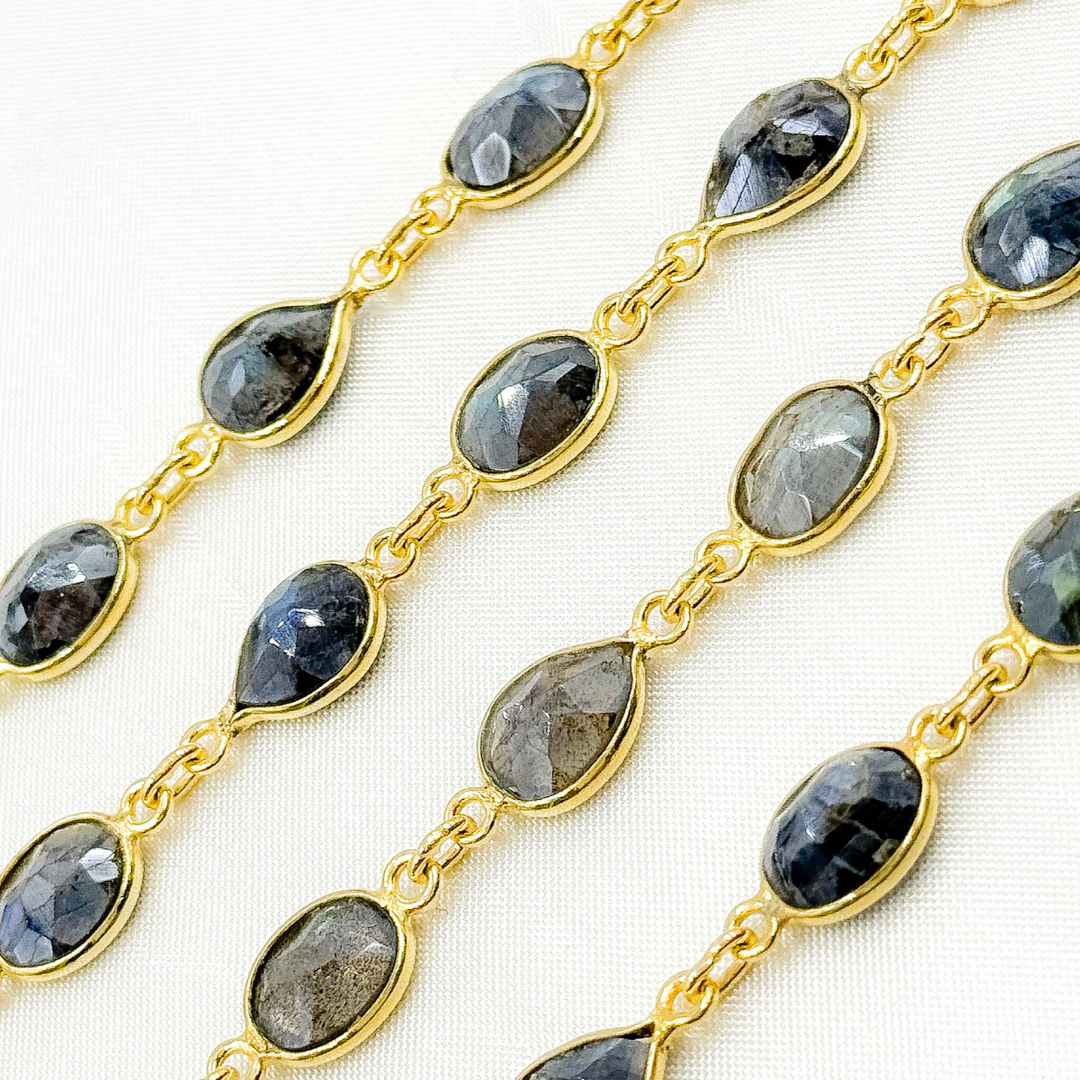 Coated Labradorite Oval & Pear Shape Bezel Oxidized Wire Chain. LAB114