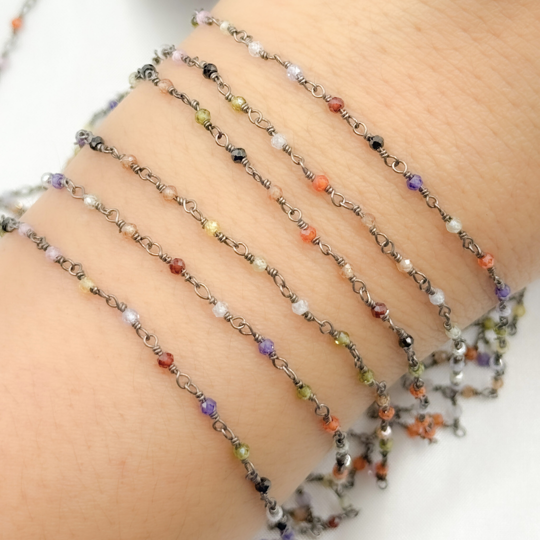 Multi Color Cubic Zirconia Oxidized Wire Chain