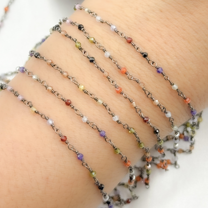 Multi Color Cubic Zirconia Oxidized Wire Chain