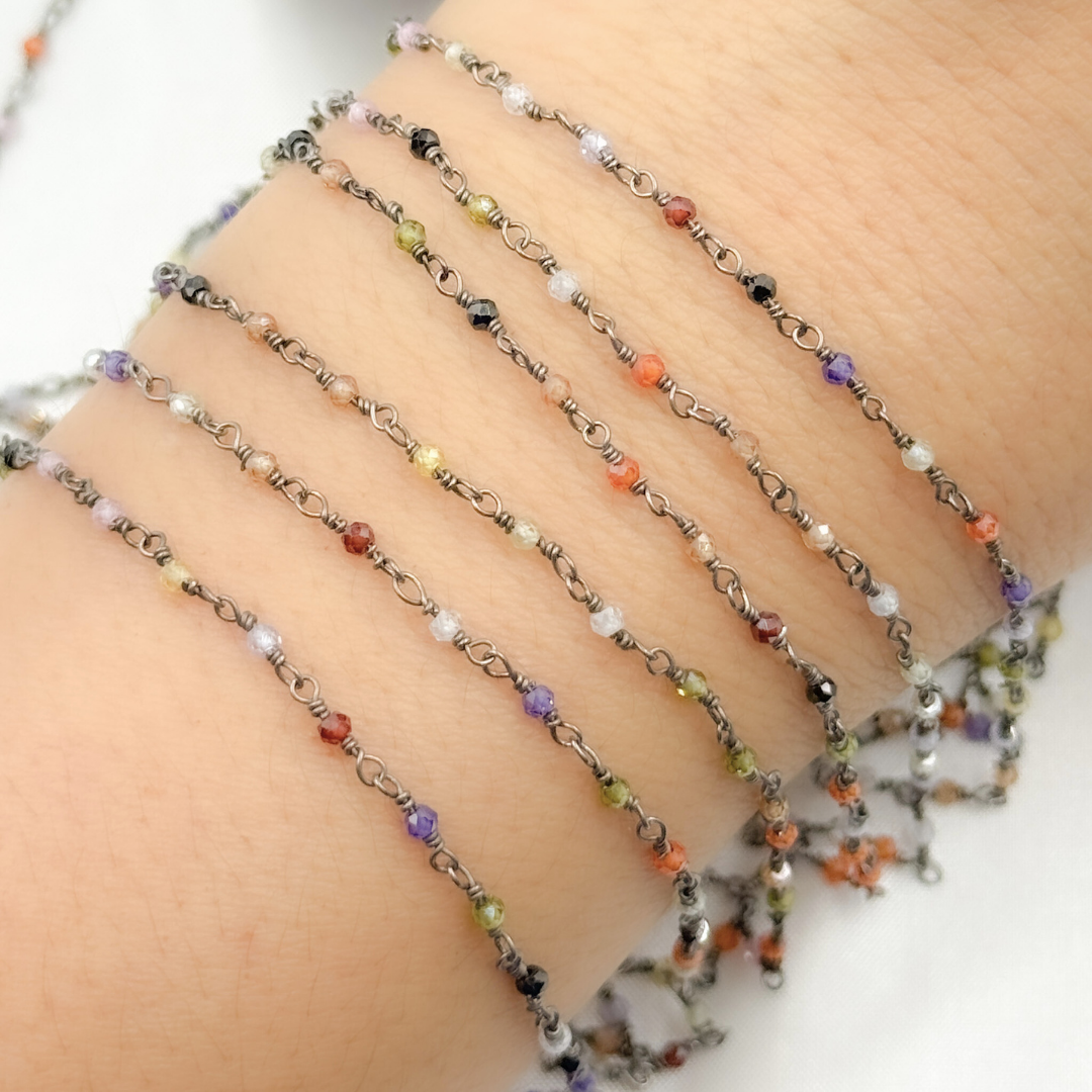 Multi Color Cubic Zirconia Oxidized Wire Chain. MCZ7