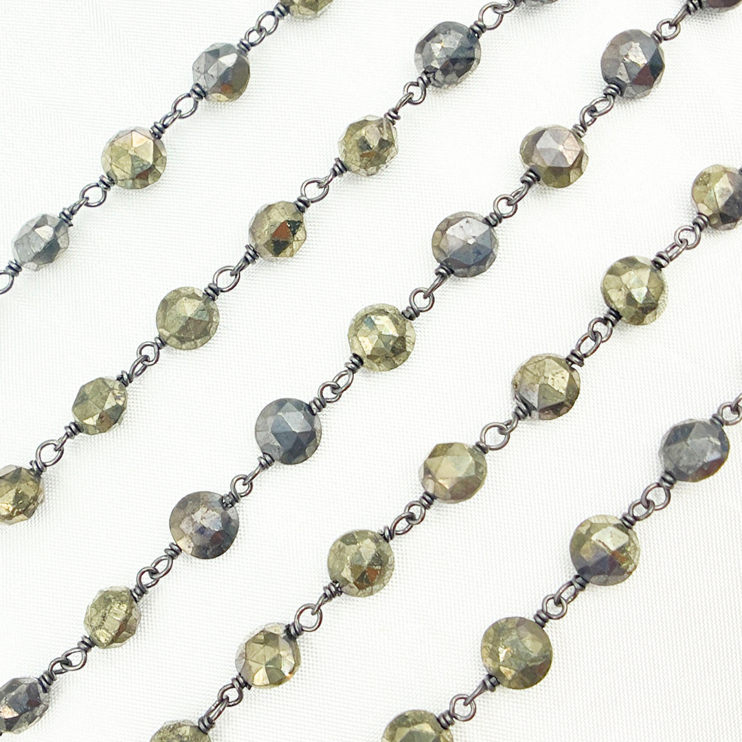 Pyrite Small Coin Shape Oxidized Wire Chain. PYR44