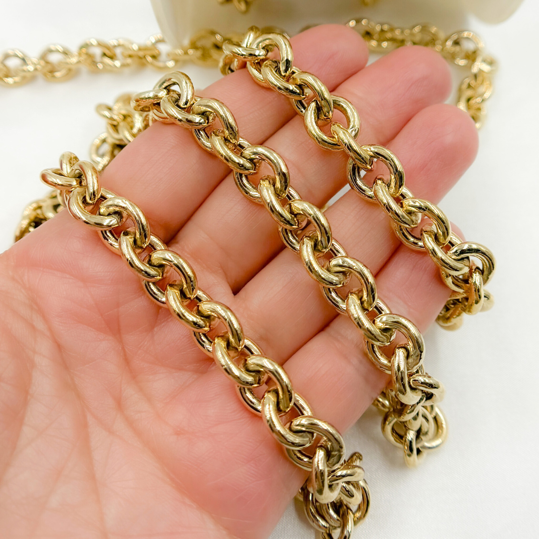 Gold Plated 925 Sterling Silver Hollow Smooth Circle Link Chain. Y121GP