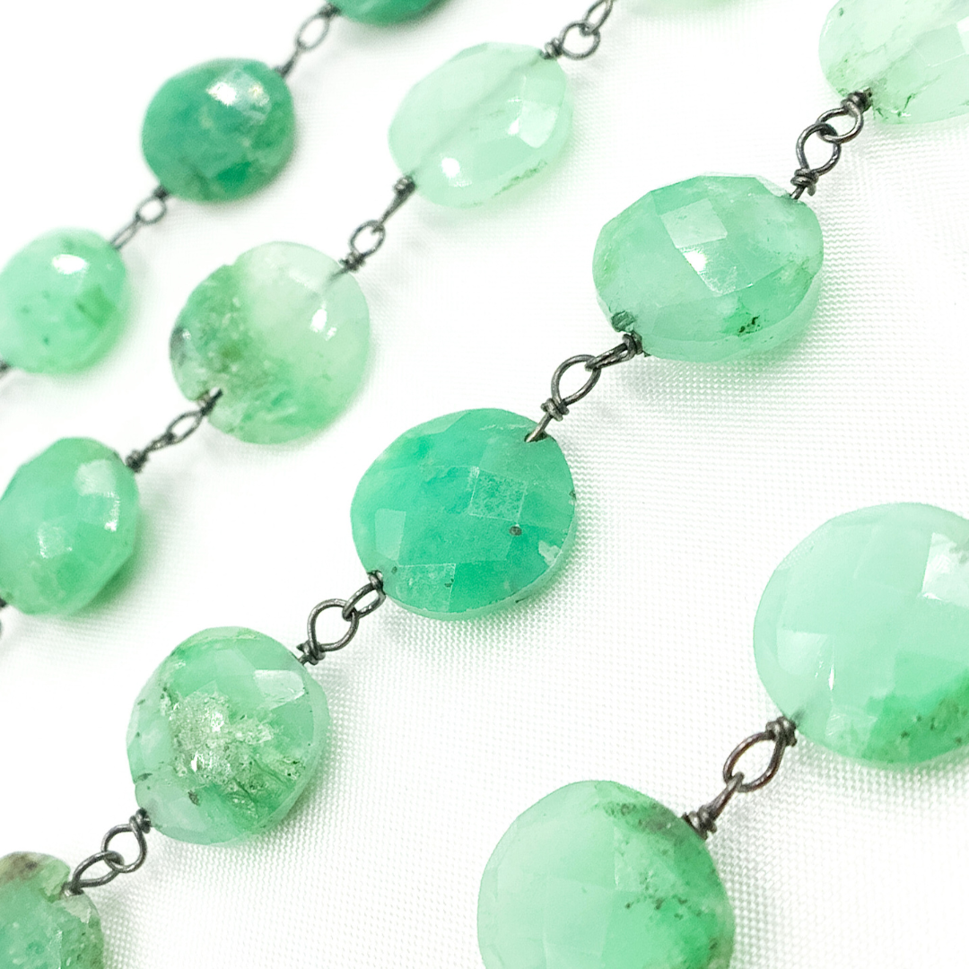 Chrysoprase Coin Shape Oxidized Wire Chain