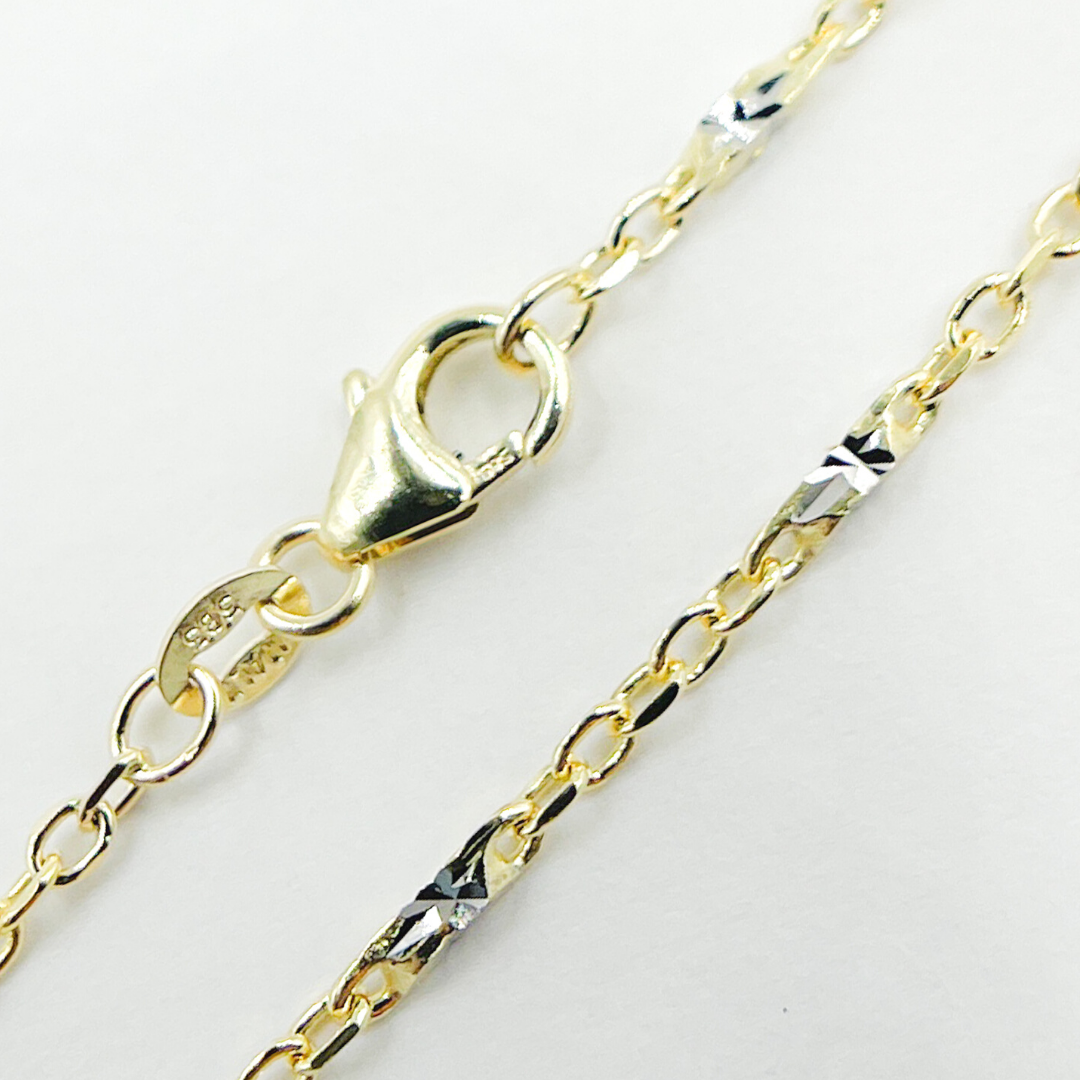 14K Solid Gold Cable with Diamond Cut Bar Chain