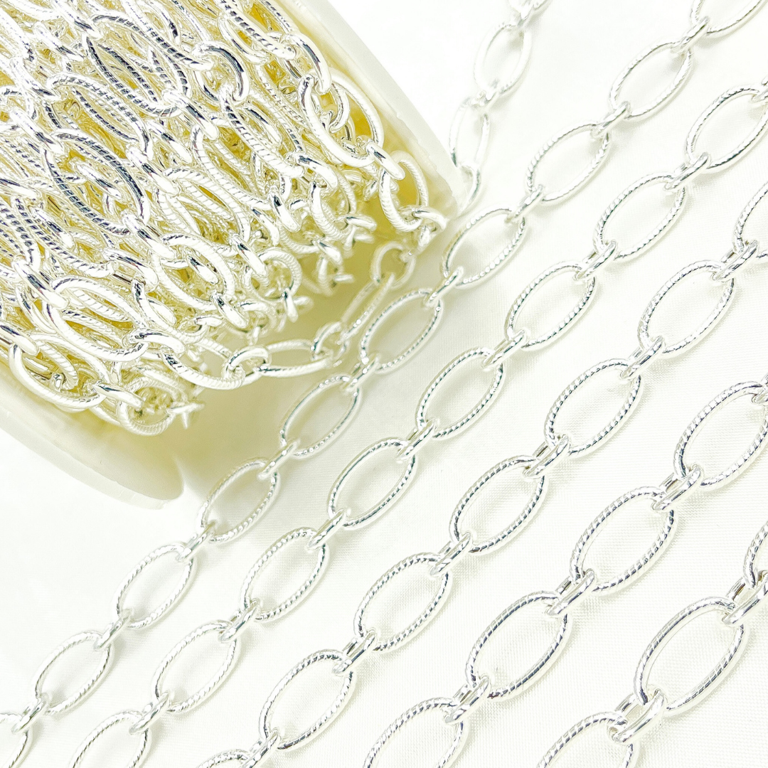 925 Sterling Silver Textured & Smooth Oval Links Chain. V52SS