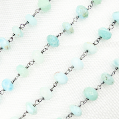 Larimar Oxidized 925 Sterling Silver Wire Chain.
