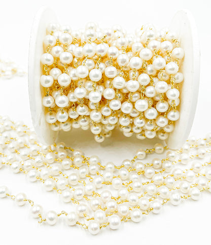 Round White Freshwater Pearl Wire Wrap Chain. PRL6