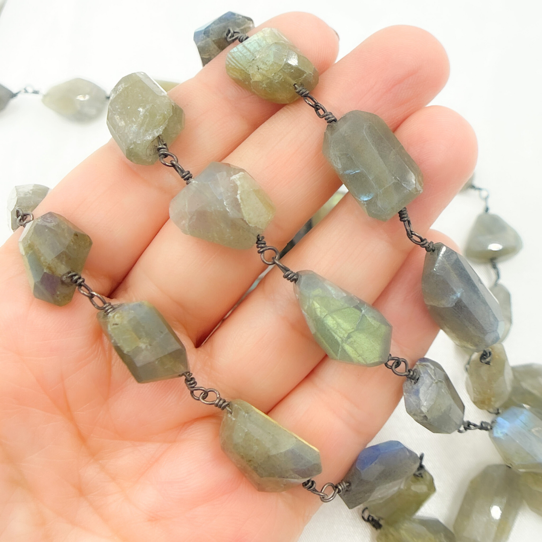 Labradorite Organic Shape Oxidized Wire Chain.