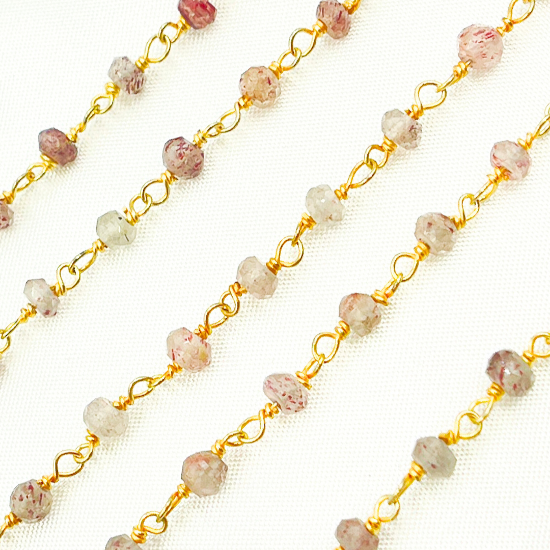 Strawberry Quartz Gold Plated Wire Chain. STQ5