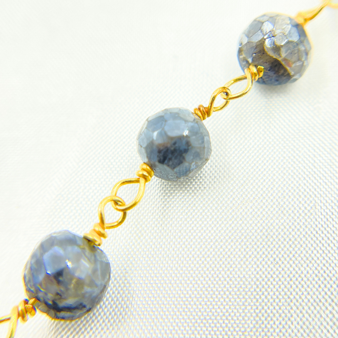 Coated Labradorite Round Gold Plated Wire Chain. CLB33