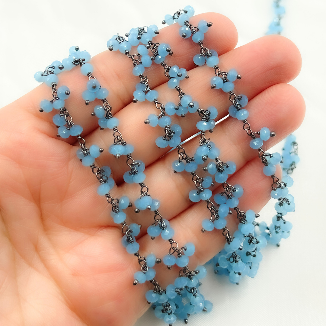 Blue Chalcedony Cluster Dangle 3.5mm Oxidized Wire Chain