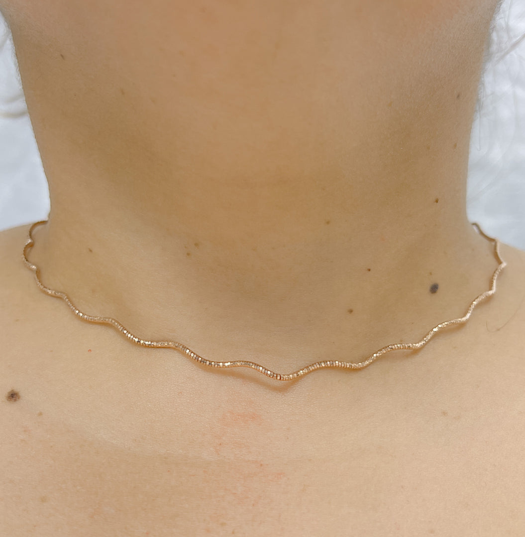 SOW130RC. Sterling Silver Rose Gold Plated Snake Omega Necklace