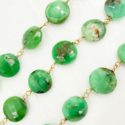 Chrysoprase Coin Shape Gold Plated Wire Chain