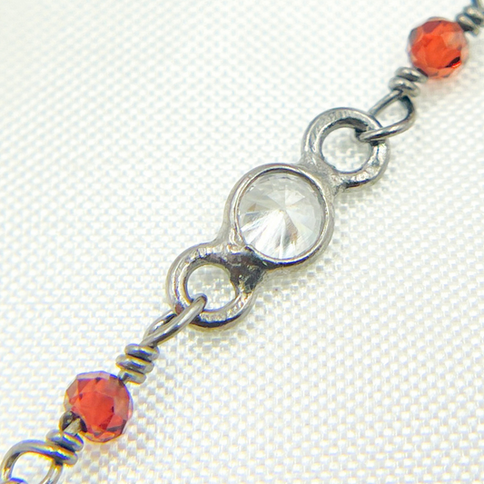Garnet & CZ Oxidized Wire Chain.