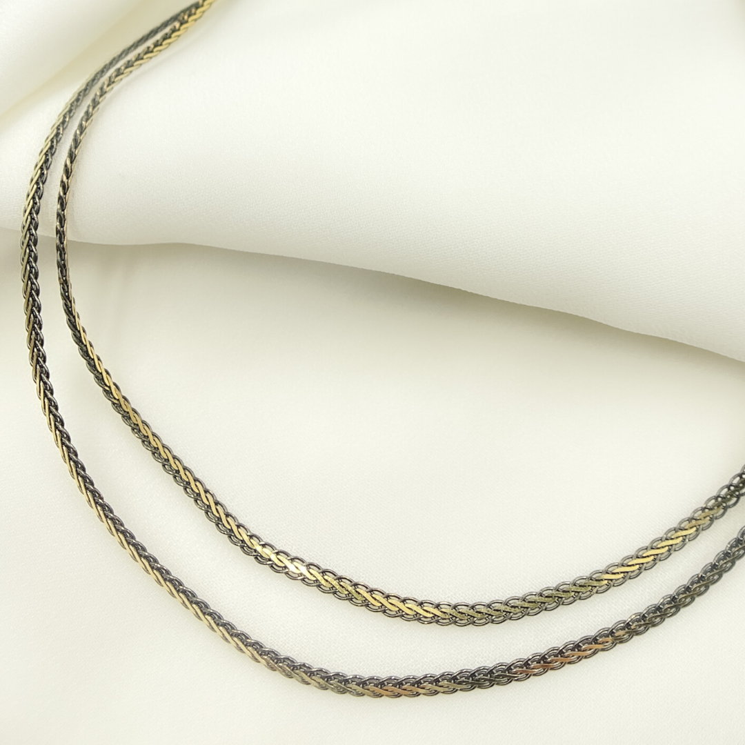 925 Sterling Silver Gold Plated with Black Rhodium Flat Wheat Necklace. 0502213GBNecklace