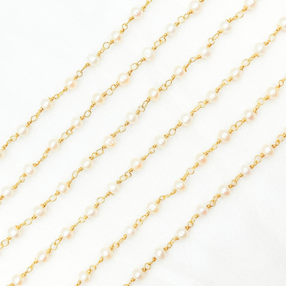 Freshwater Pearl Round Shape Gold Plated Wire Chain