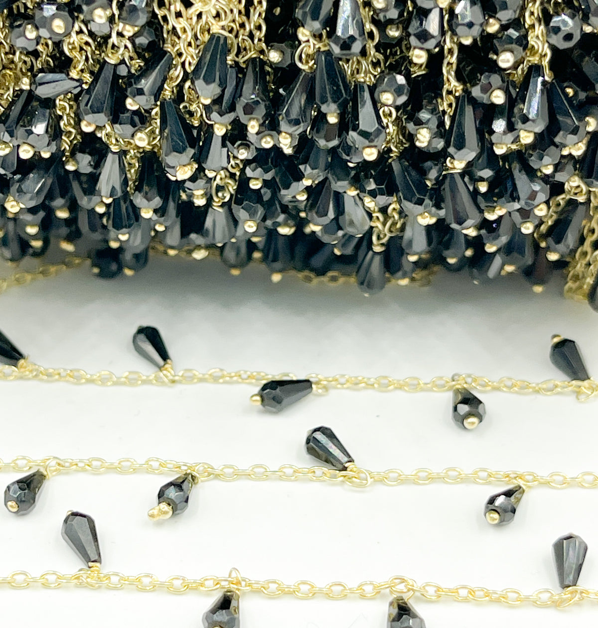 Black Spinel Drop Dangle Gold Plated Wire Chain.