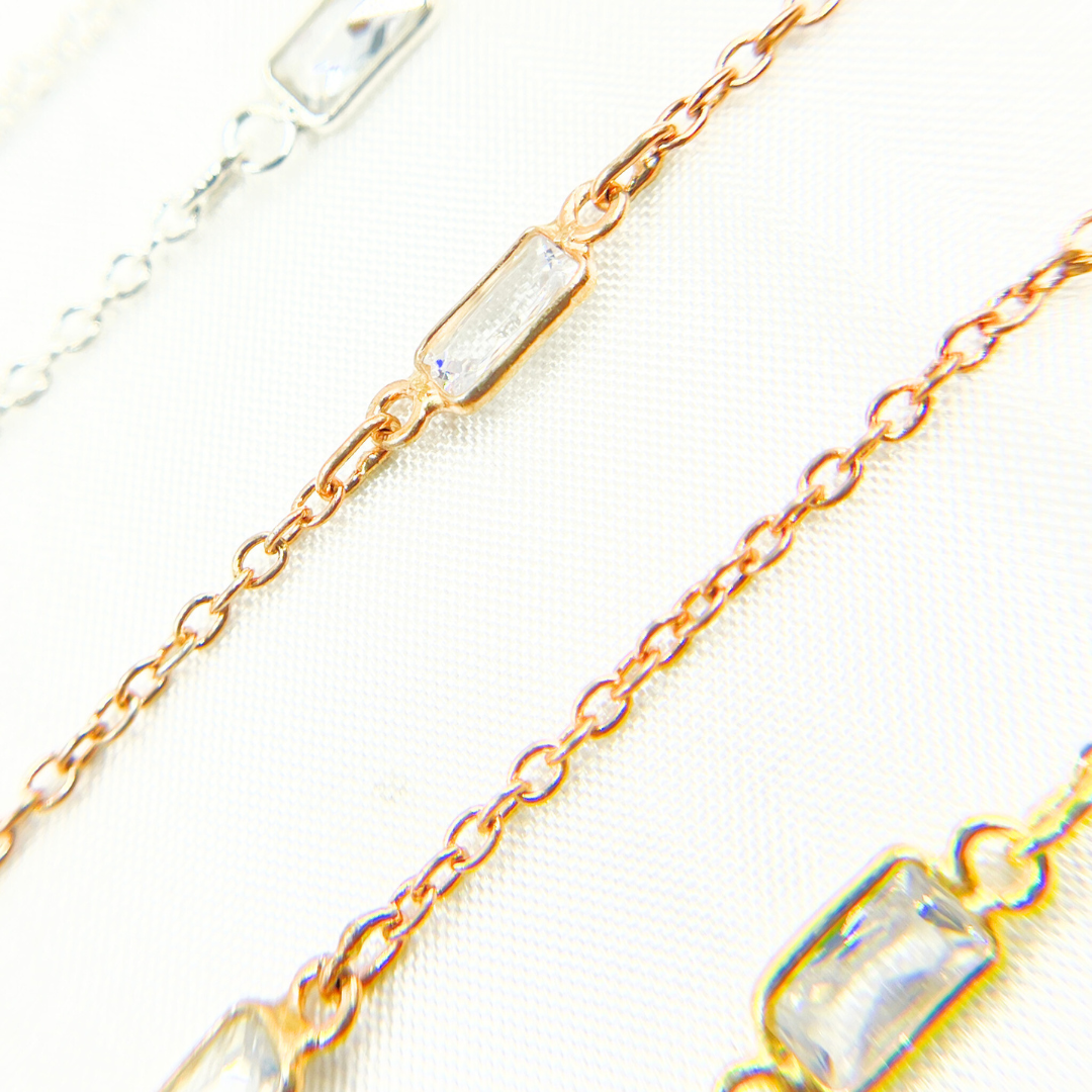 Cubic Zirconia Rectangular Shape Connected Chain