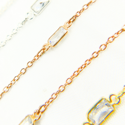 Cubic Zirconia Rectangular Shape Connected Chain