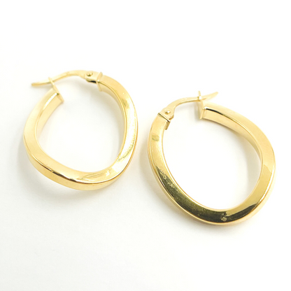 14K Solid Gold Flat &amp; Twisted Hoop Earrings. 