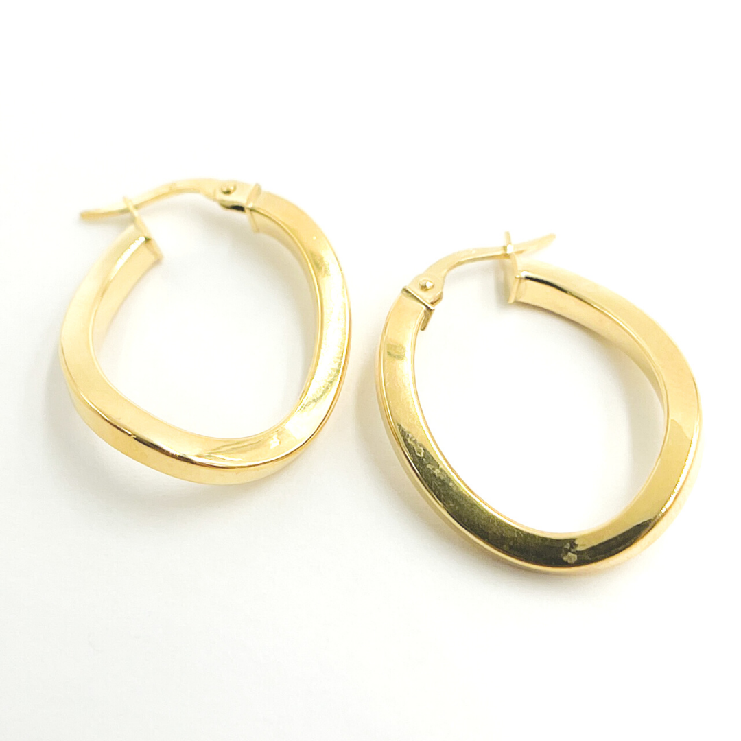 14K Solid Gold Flat &amp; Twisted Hoop Earrings. 