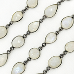 Load image into Gallery viewer, White Moonstone Oval &amp; Pear Shape Bezel Oxidized Wire Chain. WMS36
