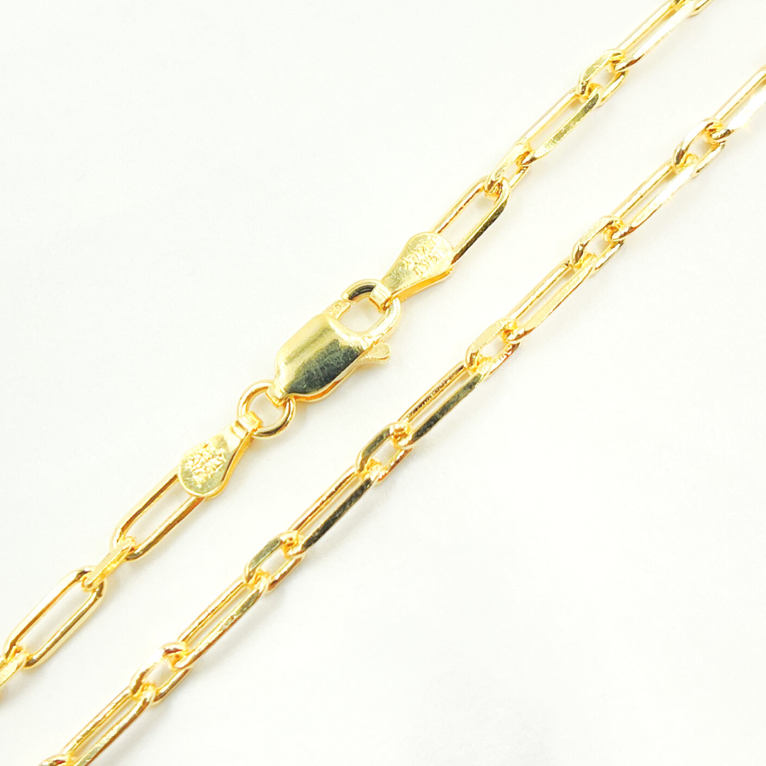 14K Solid Gold Paperclip Diamond Cut Chain