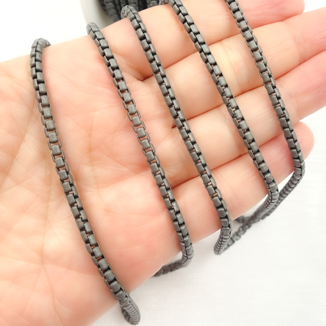 Black Rhodium Matt Sterling Silver Box Link Chain