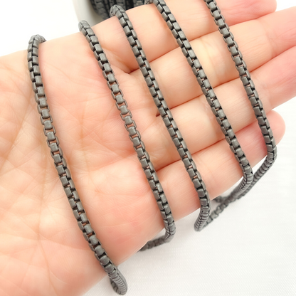Black Rhodium Matt Sterling Silver Box Link Chain