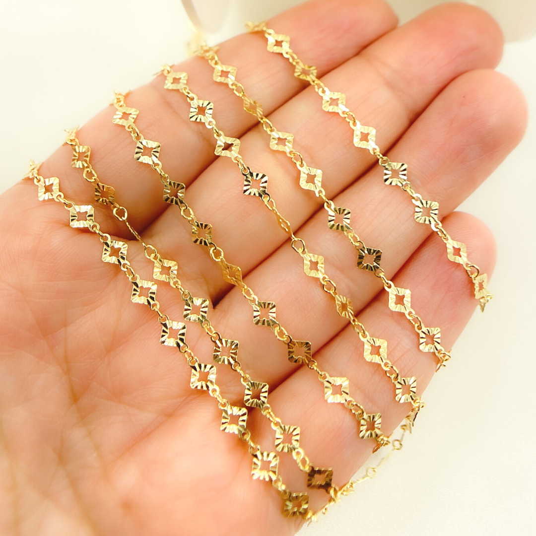 Gold Plated 925 Sterling Silver Diamond Cut Rhomb Link Chain. V18DCGP
