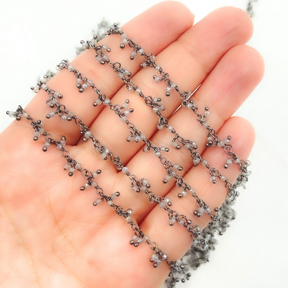 Coated Grey Moonstone Cluster Dangle Oxidized Wire Chain. CMS33