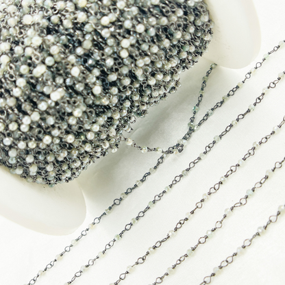 Coated Green Moonstone Oxidized Wire Chain.