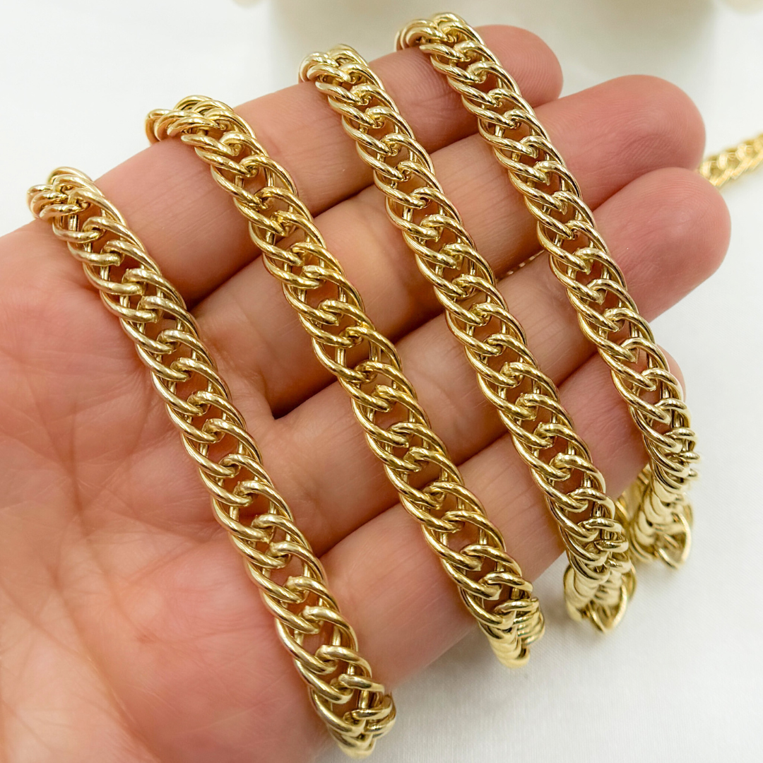 Gold Plated 925 Sterling Silver Hollow Double Curb Chain. V36GP
